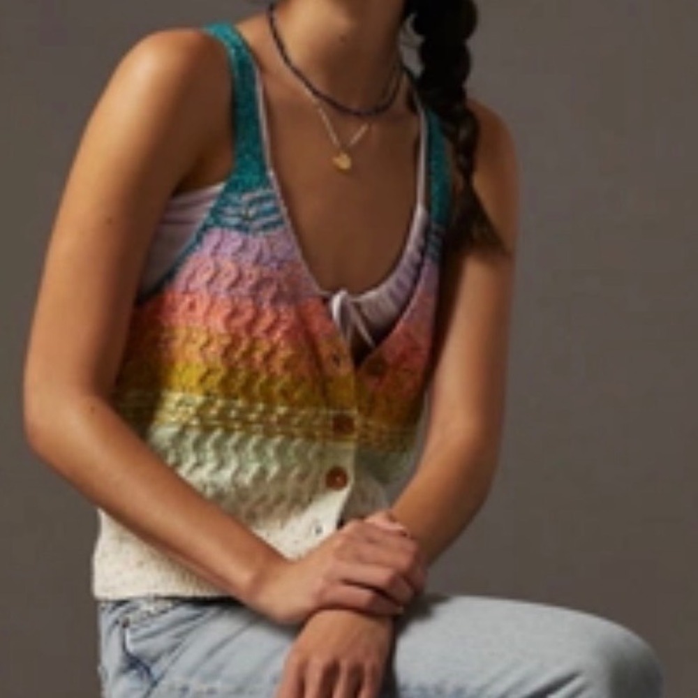 Pilcro Samalona Sweater Tank Women Medium Multicolor Excellent Rainbow Knit Crop